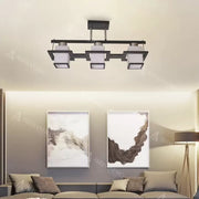 Aramis Classic Chandelier with Wood Square Shade 3x E27 Grey Black Classic Chandeliers Προεπιλεγμένος τίτλος Alessandro Design