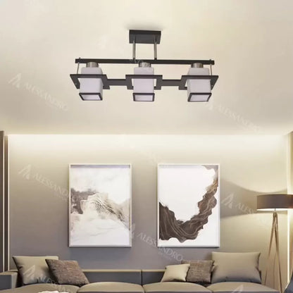 Aramis Classic Chandelier with Wood Square Shade 3x E27 Grey Black Classic Chandeliers Προεπιλεγμένος τίτλος Alessandro Design