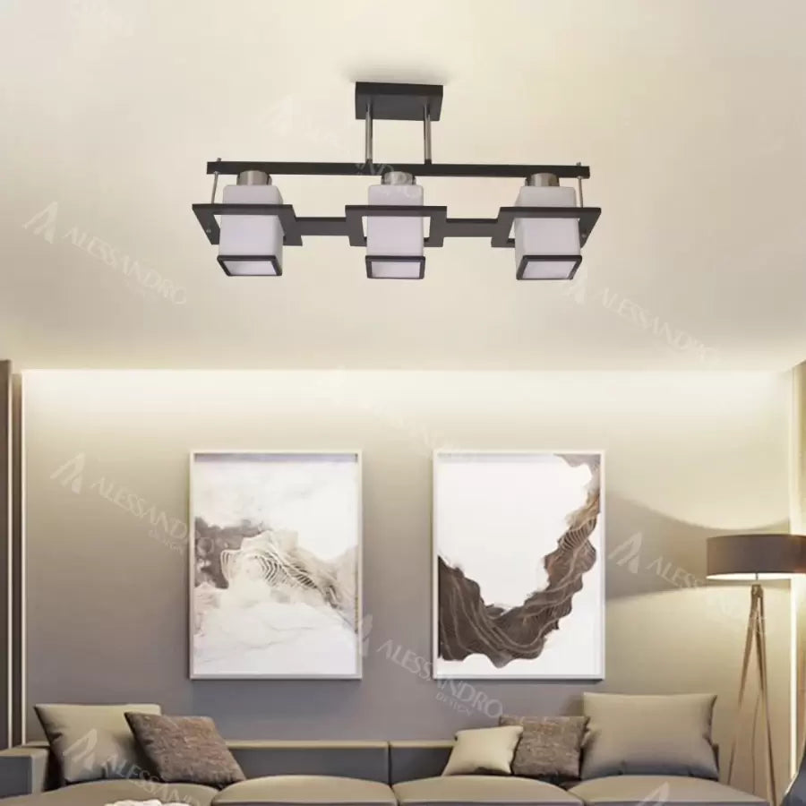 Aramis Classic Chandelier with Wood Square Shade 3x E27 Grey Black Classic Chandeliers Προεπιλεγμένος τίτλος Alessandro Design