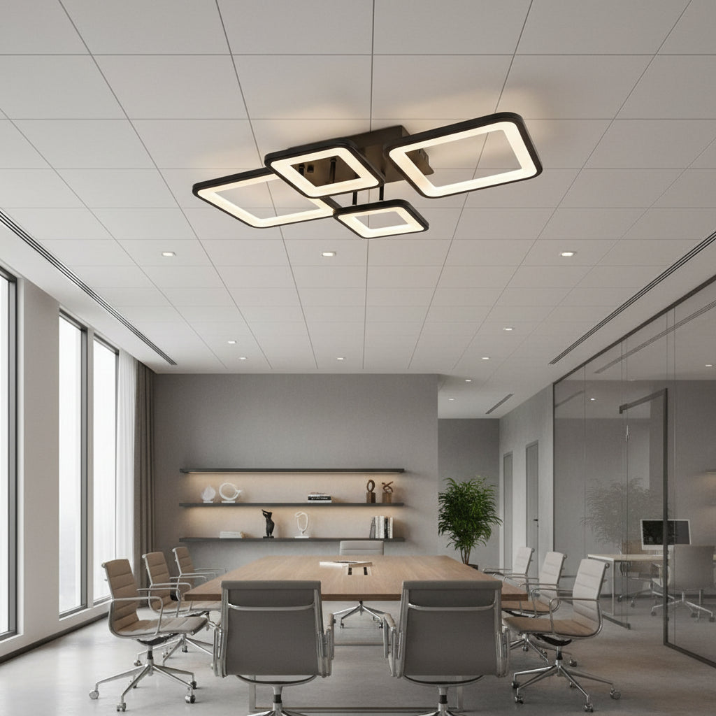 Πολυέλαιος LED με τηλεχειριστήριο MUGE 112W, 4 τετράγωνα, κρύο/θερμό/ουδέτερο φως, ρυθμιζόμενο, μαύροι πολυέλαιοι LED με τηλεχειριστήριο Προεπιλεγμένος τίτλος Alessandro Design