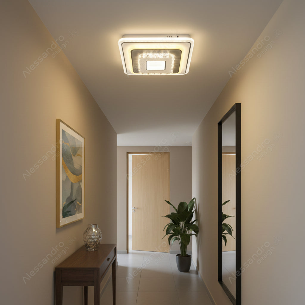 Crystal LED πολυέλαιος MITA 39W, 20x20cm, Τετράγωνο, Κρύο/Ζεστό/Ουδέτερο φως, Λευκοί πολυέλαιοι LED Προεπιλεγμένος τίτλος Alessandro Design