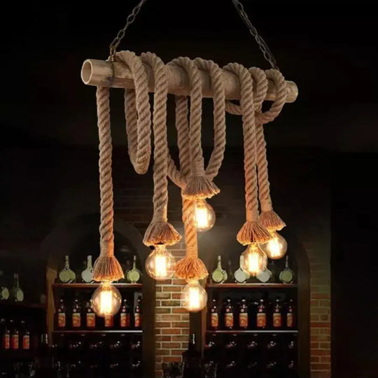 NIDIA Chandelier, 6xE27, Brown, Bamboo and Rope Vintage Chandeliers Προεπιλεγμένος τίτλος Alessandro Design