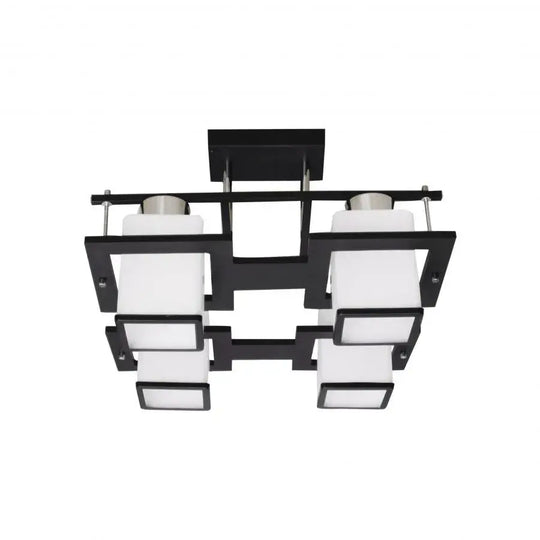 Aramis Classic Chandelier with Wood, Square Shade, 4 X E27 Socket, White / Black Classic Chandeliers Προεπιλεγμένος τίτλος Alessandro Design