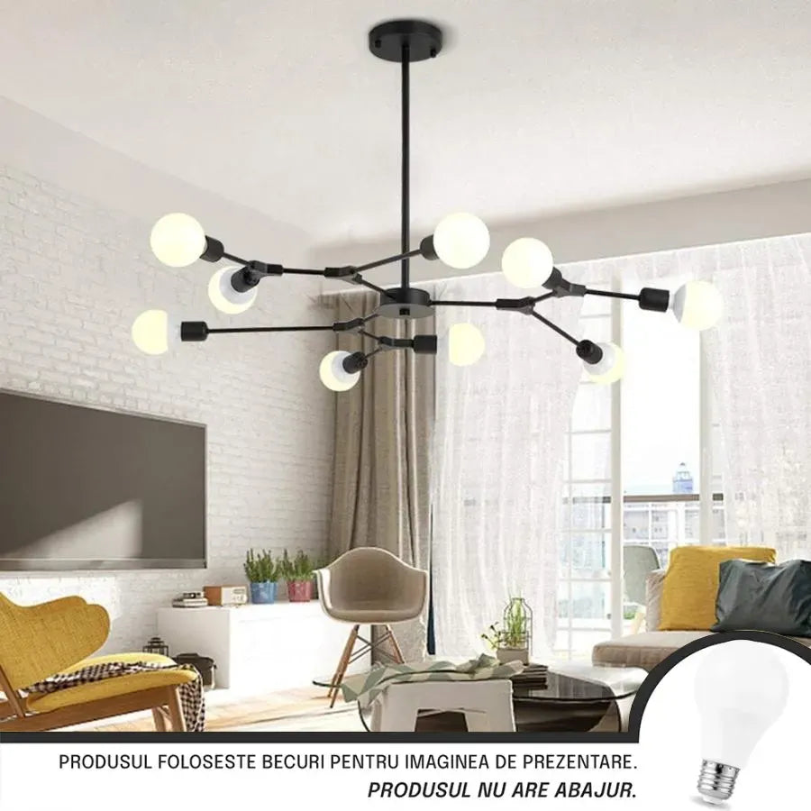 Lustra Architek Nona, 9x E27, Μαύρο, Metal Luster Industrial Προεπιλεγμένος τίτλος Alessandro Design