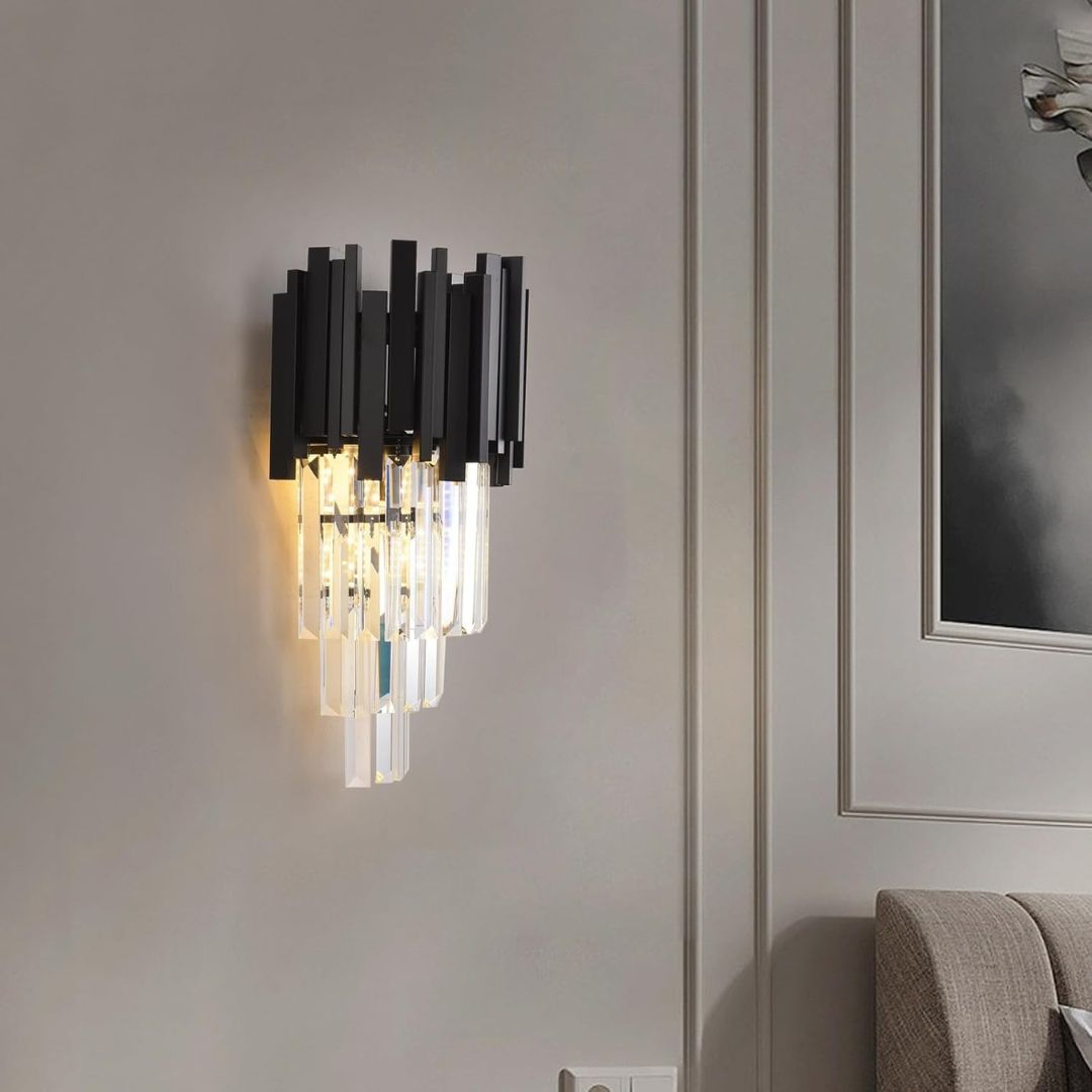 BLOIS Piccolo Cristal Chandelier Light, 2xE14, Μαύρο προεπιλεγμένα φώτα τοίχου εσωτερικού χώρου Τίτλος Alessandro Design