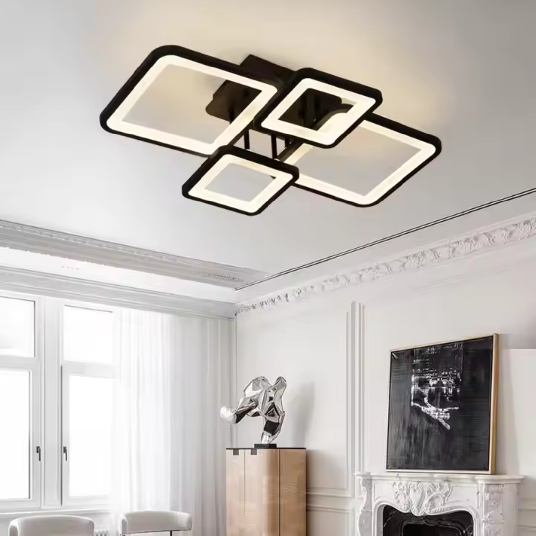 Πολυέλαιος LED με τηλεχειριστήριο MUGE 112W, 4 τετράγωνα, κρύο/θερμό/ουδέτερο φως, ρυθμιζόμενο, μαύροι πολυέλαιοι LED με τηλεχειριστήριο Προεπιλεγμένος τίτλος Alessandro Design