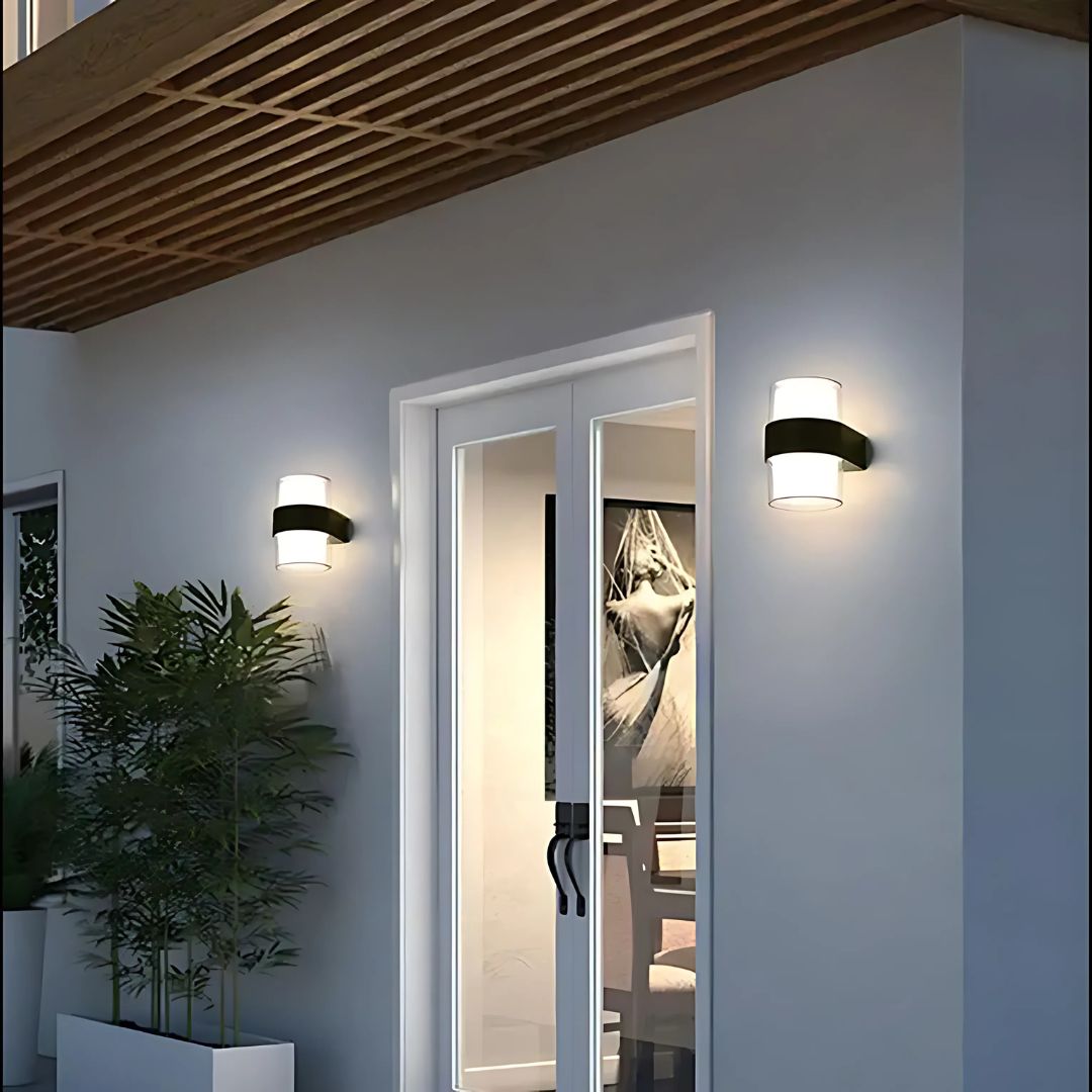 MIRA Φωτιστικό τοίχου εξωτερικού χώρου LED, 9W, 2 πηγές φωτός, ζεστό φως, μαύρο εξωτερικό φωτιστικό τοίχου Προεπιλεγμένος τίτλος Alessandro Design