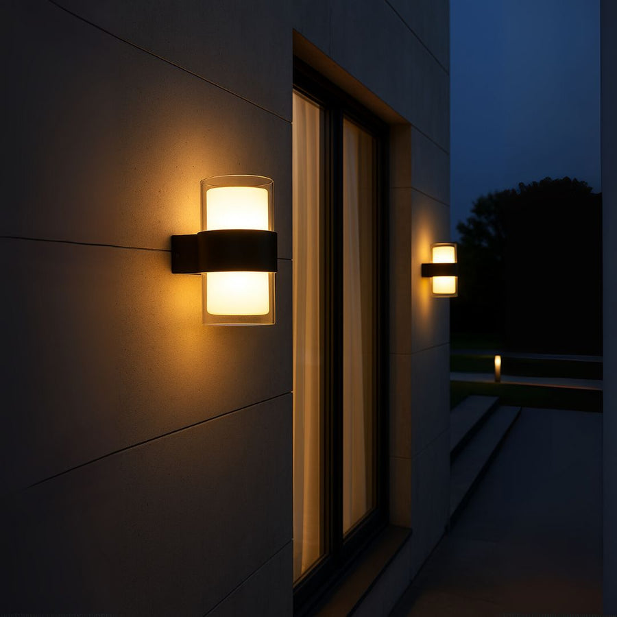 MIRA Φωτιστικό τοίχου εξωτερικού χώρου LED, 9W, 2 πηγές φωτός, ζεστό φως, μαύρο εξωτερικό φωτιστικό τοίχου Προεπιλεγμένος τίτλος Alessandro Design