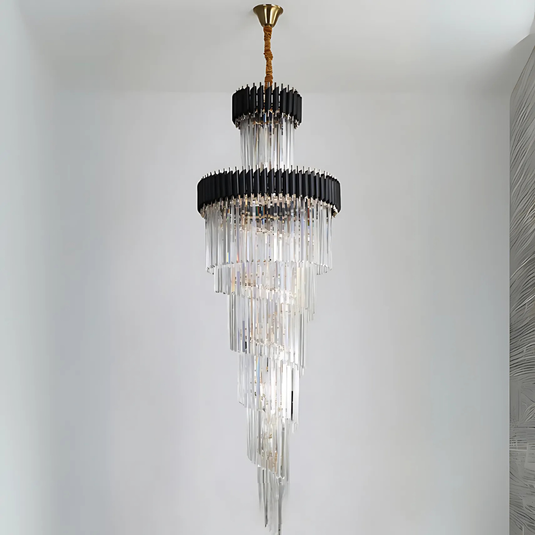Crystal Chandelier CC900/600X1800, 27xE14, Διάμετρος 60cm, Ύψος 180cm, Γυαλιστερό χρυσό και μαύρο, ρυθμιζόμενο ύψος, κομψός σχεδιασμός Crystal chandeliers Προεπιλεγμένος τίτλος Alessandro Design