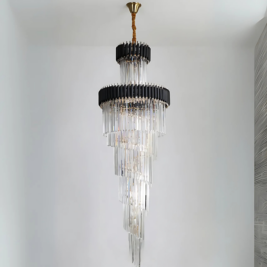 Crystal Chandelier CC900/600X1800, 27xE14, Διάμετρος 60cm, Ύψος 180cm, Γυαλιστερό χρυσό και μαύρο, ρυθμιζόμενο ύψος, κομψός σχεδιασμός Crystal chandeliers Προεπιλεγμένος τίτλος Alessandro Design