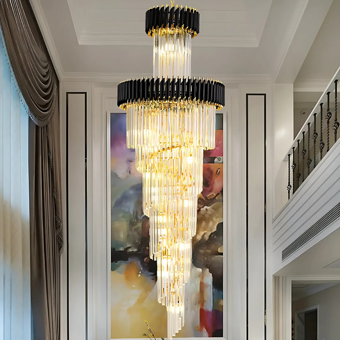 Crystal Chandelier CC900/600X1800, 27xE14, Διάμετρος 60cm, Ύψος 180cm, Γυαλιστερό χρυσό και μαύρο, ρυθμιζόμενο ύψος, κομψός σχεδιασμός Crystal chandeliers Προεπιλεγμένος τίτλος Alessandro Design