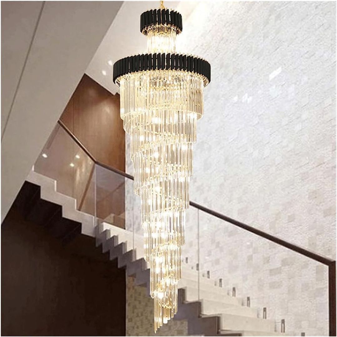 Crystal Chandelier CC900/700X2200, 34xE14, Διάμετρος 70cm, Ύψος 220cm, Γυαλιστερό χρυσό και μαύρο, Ρυθμιζόμενο ύψος, Κομψή σχεδίαση Crystal Chandeliers Προεπιλεγμένος τίτλος Alessandro Design