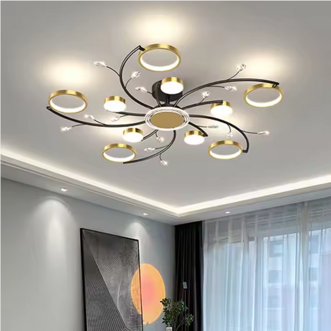 Πολυέλαιος LED με Τηλεχειριστήριο KARINA, 68W, 10 Στοιχεία, Θερμό/Ψυχρό/Ουδέτερο φως, Ρυθμιζόμενο, Χρυσοί πολυέλαιοι LED με Τηλεχειριστήριο Προεπιλεγμένος τίτλος Alessandro Design