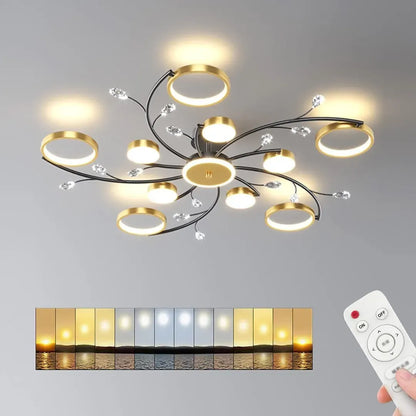 Πολυέλαιος LED με Τηλεχειριστήριο KARINA, 68W, 10 Στοιχεία, Θερμό/Ψυχρό/Ουδέτερο φως, Ρυθμιζόμενο, Χρυσοί πολυέλαιοι LED με Τηλεχειριστήριο Προεπιλεγμένος τίτλος Alessandro Design