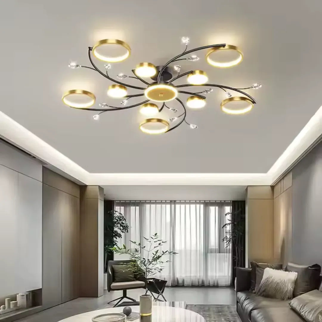 Πολυέλαιος LED με Τηλεχειριστήριο KARINA, 68W, 10 Στοιχεία, Θερμό/Ψυχρό/Ουδέτερο φως, Ρυθμιζόμενο, Χρυσοί πολυέλαιοι LED με Τηλεχειριστήριο Προεπιλεγμένος τίτλος Alessandro Design