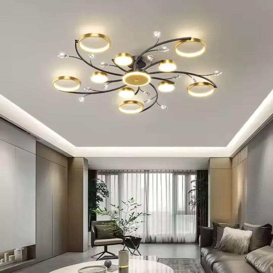 Πολυέλαιος LED με Τηλεχειριστήριο KARINA, 68W, 10 Στοιχεία, Θερμό/Ψυχρό/Ουδέτερο φως, Ρυθμιζόμενο, Χρυσοί πολυέλαιοι LED με Τηλεχειριστήριο Προεπιλεγμένος τίτλος Alessandro Design