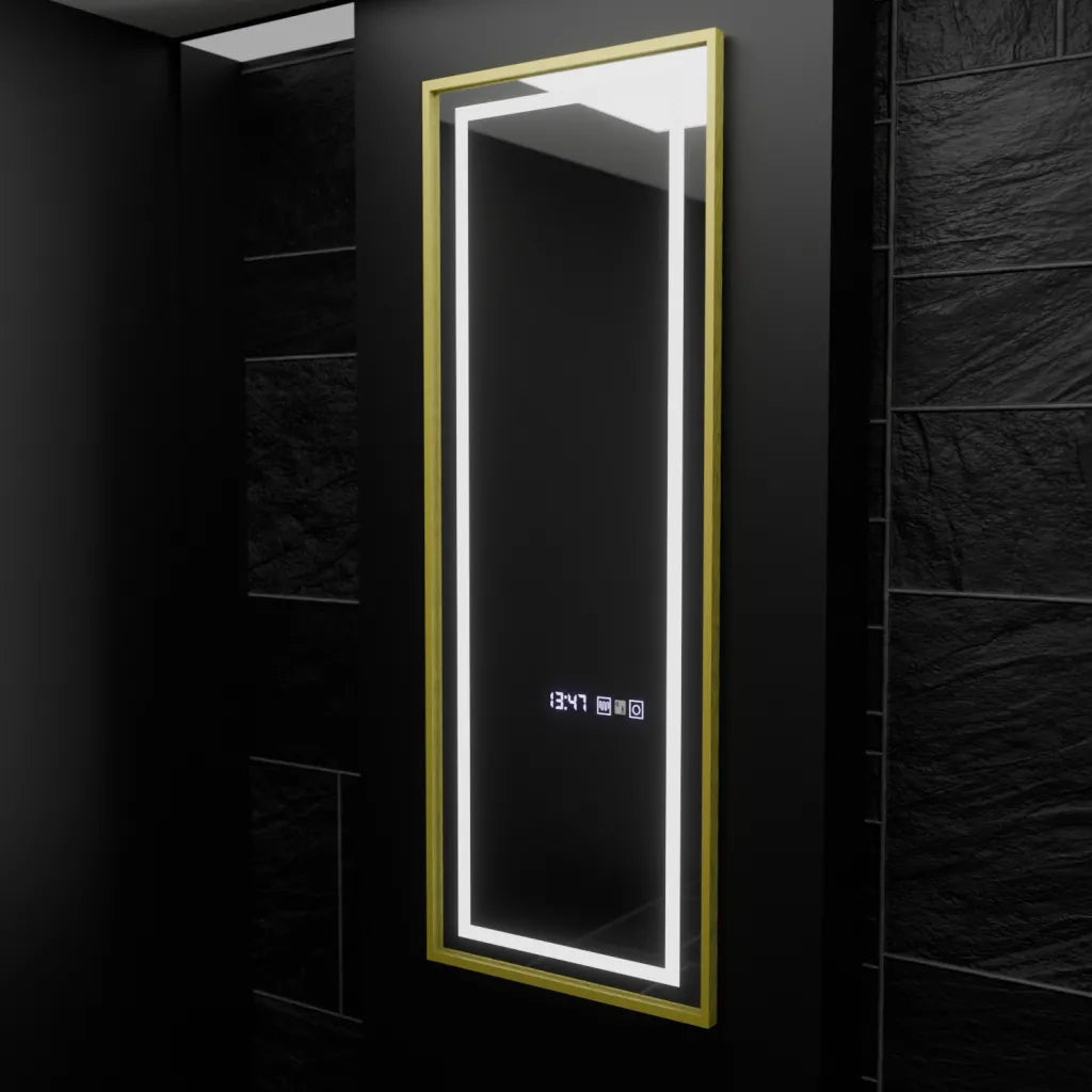 Ορθογώνιος καθρέφτης LED, 45x140 εκ., Elena Marcello Αισθητήρας ραντάρ, Σύστημα αποθολώματος, Ρολόι & Θερμόμετρο, Dimabila, Καθρέφτες ντυσίματος Couture Προεπιλεγμένος τίτλος Alessandro Design