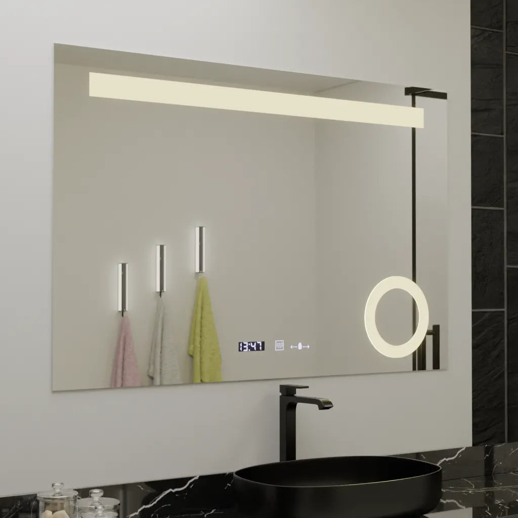 Ορθογώνιος καθρέφτης LED, 120x80cm, ABSOLU MotionGlow Marcello, Σύστημα αποθάμβωσης, Ρολόι & Θερμόμετρο, Μεγεθυντικός φακός καλλυντικών, Καθρέφτες Dimable Marcello Προεπιλεγμένος τίτλος Alessandro Design