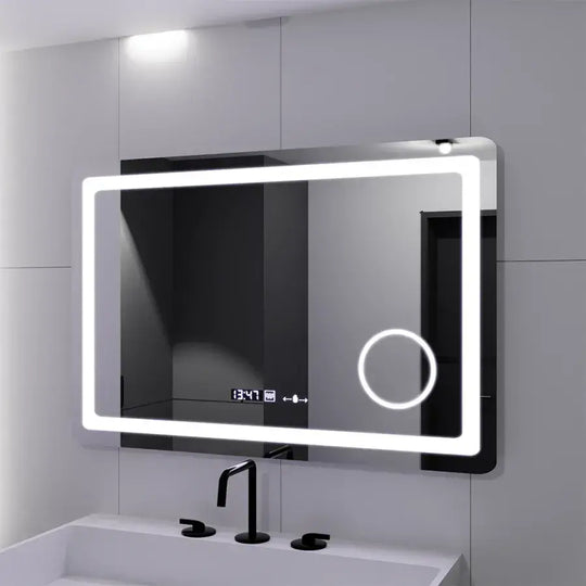 Ορθογώνιος καθρέφτης LED, 90x60cm, Souverain MotionGlow Marcello, Σύστημα αποθαμβώματος, Ρολόι & Θερμόμετρο, Καλλυντικός Μεγεθυντικός φακός, Dimable Marcello Mirrors Προεπιλεγμένος τίτλος Alessandro Design