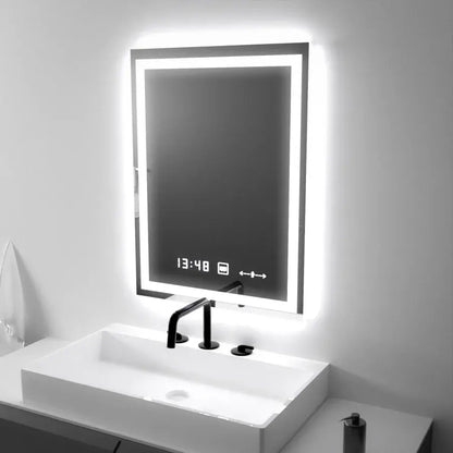 Ορθογώνιος καθρέφτης LED, 45x60 cm, Verite MotionGlow Marcello, Σύστημα αποθαμβώματος, Ρολόι & Θερμόμετρο, Dimable Marcello Mirrors Προεπιλεγμένος τίτλος Alessandro Design