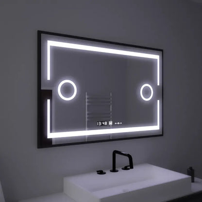 Ορθογώνιος καθρέφτης LED, 120x80 cm, Αισθητήρας Marcello MotionGlow, Σύστημα αποθολώματος, Ρολόι & Θερμόμετρο, Καλλυντικός Μεγεθυντικός φακός, Ρυθμιζόμενοι καθρέφτες Marcello Προεπιλεγμένος τίτλος Alessandro Design