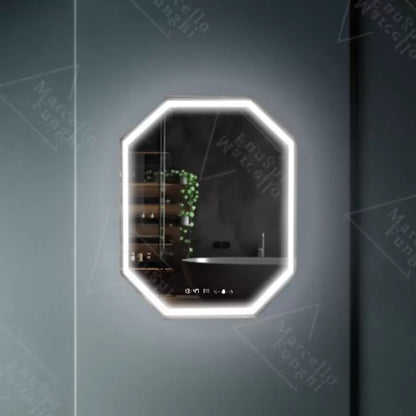 Καθρέφτης LED Polygon, 60x80cm, Αισθητήρας Ralya MotionGlow Marcello, Σύστημα αποθολώματος, Ρολόι & Θερμόμετρο, Dimabila Mirrors Marcello Προεπιλεγμένος τίτλος Alessandro Design