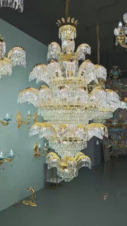 Crystal Chandelier PALACE Grande, 52 μπράτσα, 92xG9 + 44xE14, Διάμετρος 150cm, Ύψος 230cm, Γυαλιστερό Χρυσό, Ρυθμιζόμενο Ύψος, Κομψή σχεδίαση