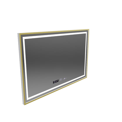 Ορθογώνιος καθρέφτης LED, 120x80cm, Verite Royale Gold MotionGlow Marcello, Σύστημα Demister, Ρολόι & Θερμόμετρο, Ρυθμιζόμενο