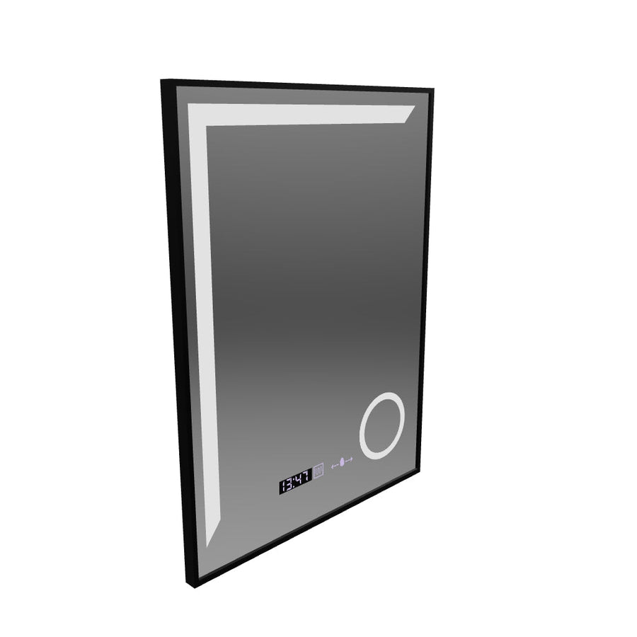 Καθρέφτης LED Sensor MotionGlow Francesca 60x80 cm Ζεστό/κρύο/ουδέτερο φως με δυνατότητα ρύθμισης μαύρου πλαισίου Βουρτσισμένο σύστημα αποθάμβωσης Θερμόμετρο Ρολόι Marcello Funghi Collection